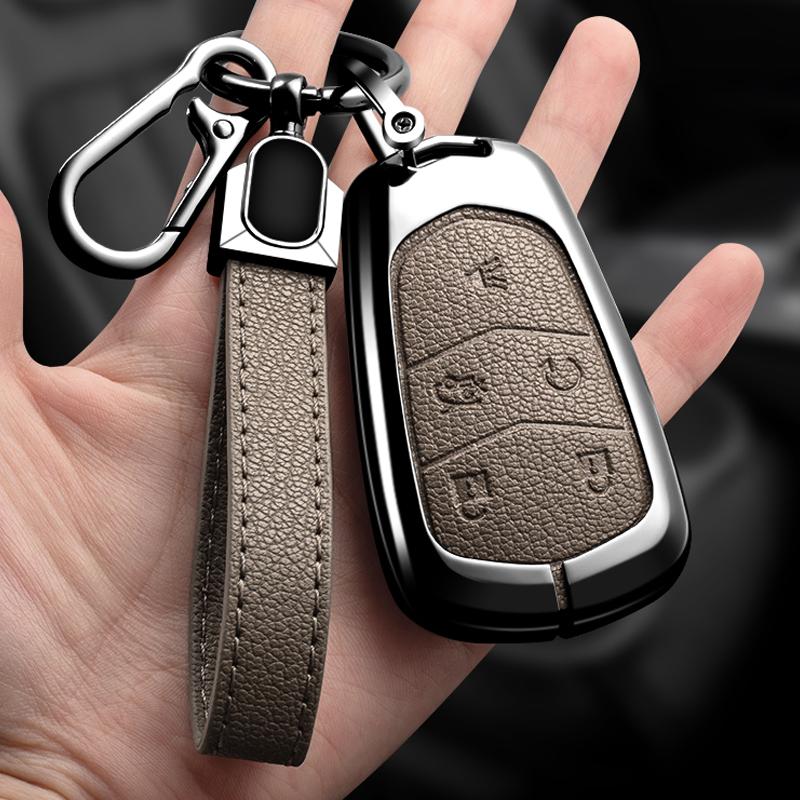 Car Key Case Cover For Cadillac Xt5 XTS CTS SRX ATSL XT4 CT6 ATS Escalade ESV DTS ELR STS 2014-2018 Zinc Alloy Leather Keychain AGY1