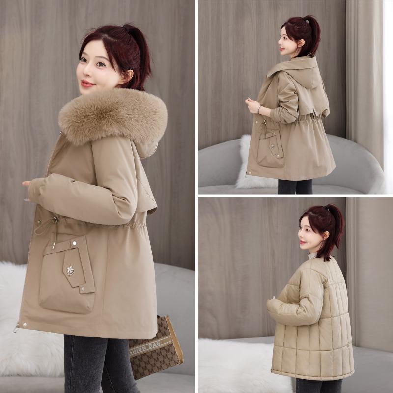 Pie Overcome Women's Thickened New Big Fur Collar Removable One-piece Three-piece Tooling Cotton-padded Jacket Trendy Cotton-padded Jacket
