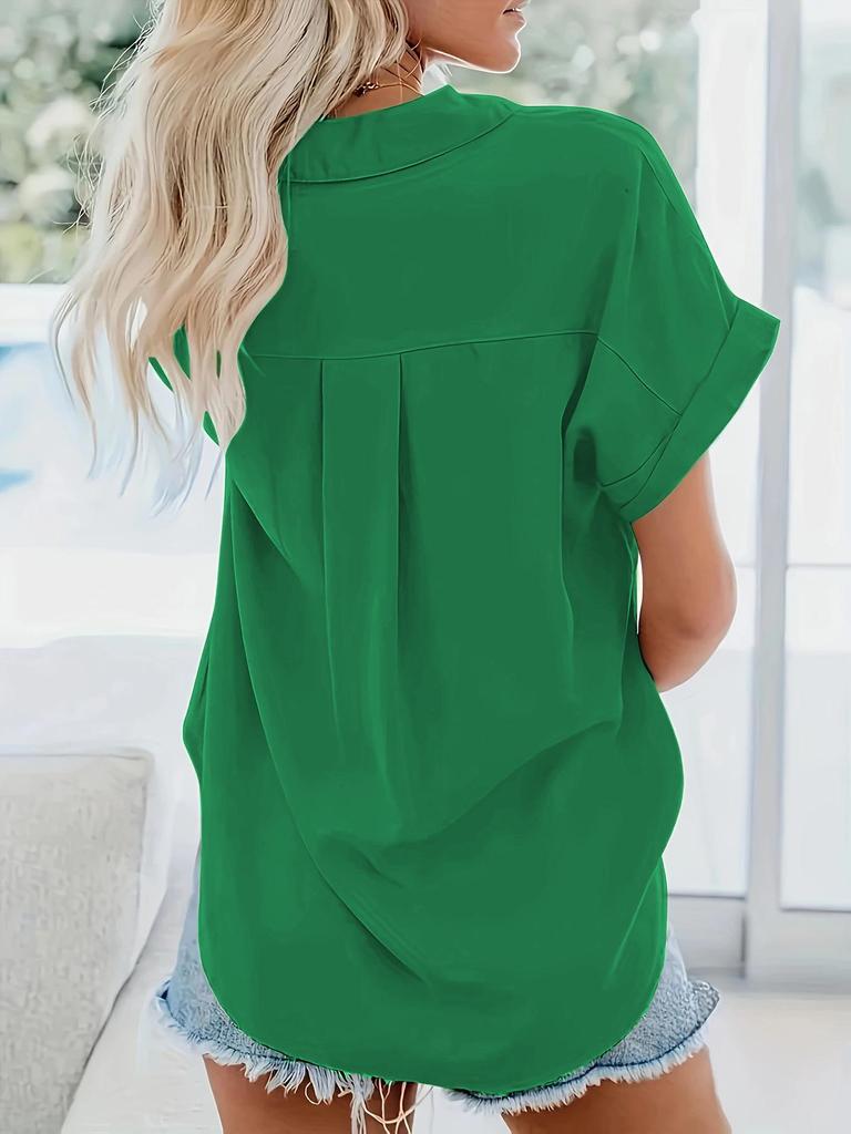 Женская эксклюзивная летняя рубашка с коротким рукавом, лацканами и застежкой на пуговицы, 2025