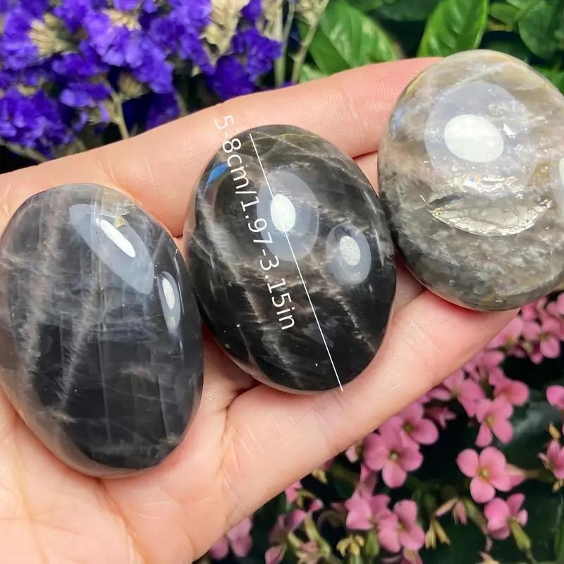 1pc Black Moonstone Palm Stone Polished Natural Crystal Gem for Relaxation and Relief Unscented Solid Moonstone Tumbled Stone