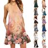 Женское модное пляжное платье без рукавов с круглым вырезом и цветочным принтом