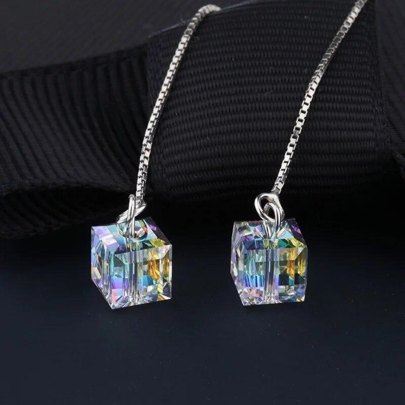 Women Hang Straight Crystal Earrings