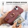 Y3 For iPhone 16 Case Card Holder Kickstand Leather+TPU Phone Cover with Zipper Pocket - Purple
