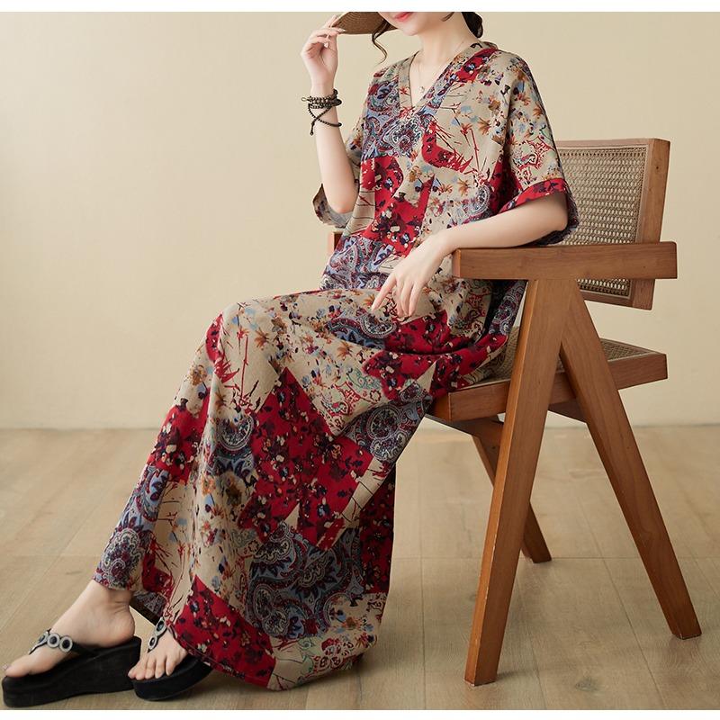 DIMANAF Women 2024 Plus Size Spring Summer Oversize Style Dress Beach Elegant Floral Long Dress Oversize Basic Loose Dress Plus Size