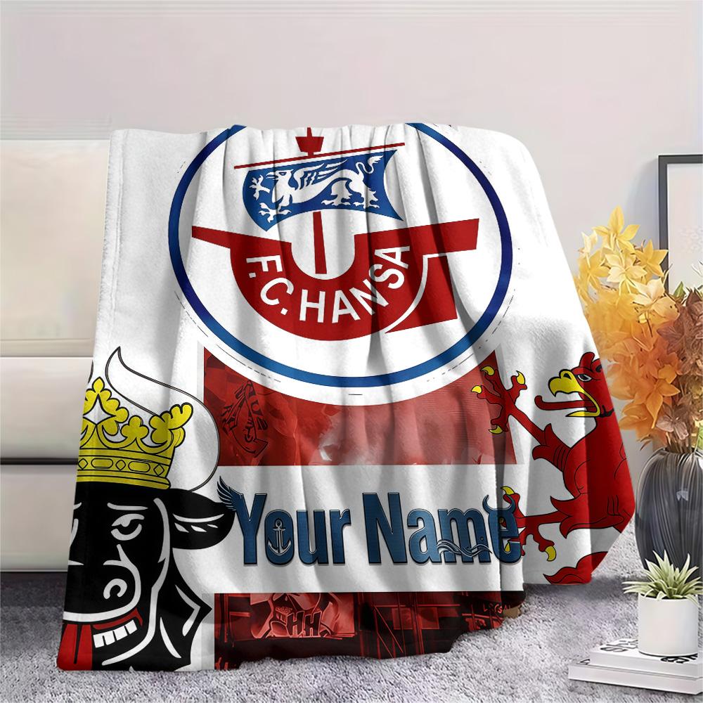 1PC Custom Name FC HEansa Rostock Patterned Flannel Blanket Suitable For All Seasons for Home Decor Warmth and Comfort Gifts Holiday Present -HE133