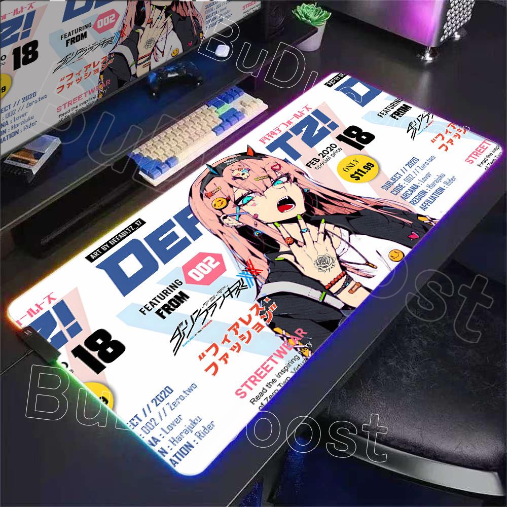 Non-slip RGB Mouse Pad Gamer 900x400 Desk Mat Zero Two Girl Accesorios Gaming Mousepad Kawaii Computer Desk Table Games Office