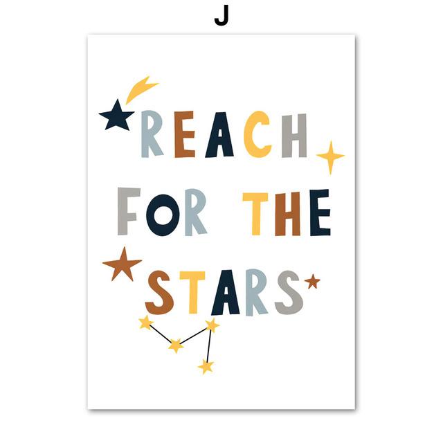 Космическая ракета, планета, звезда, мультяшный алфавит, цитаты из снов, художественная картина на холсте, плакаты на скандинавскую тему, принты, настенные панно, декор для детской комнаты, без рамки