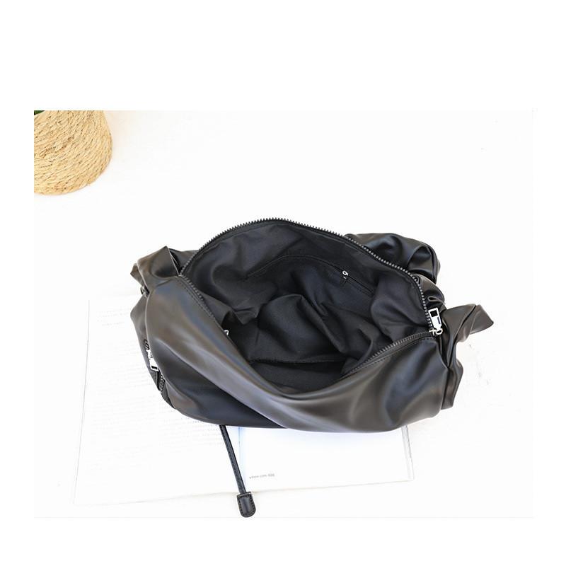 IELGY Korean Version of Casual Soft Leather Dumpling Bag, Fashionable Pleated Shoulder Armpit Bag, Retro Drawstring Messenger Women's Bag