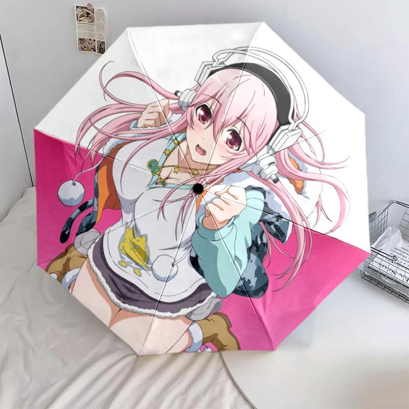 Узор Super Sonico, автоматический складной зонт, портативная и складная конструкция, 8 спиц, рождественский или день рождения подарок.