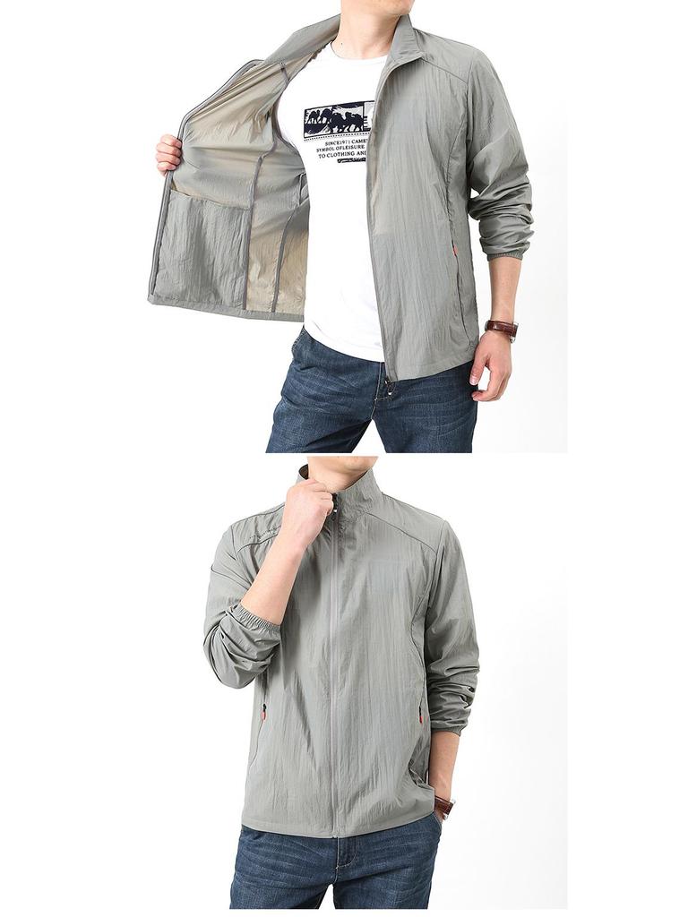 Men's Summer Stand-up Collar Loose Fit Casual Outdoor Windbreaker - Breathable, Hoodless Skin Coat
