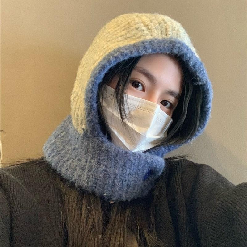 Японская Осень и Зима Новая Теплая Шапка Шарф Интегрированный Женский Для Пар Защита Ушей Вязаная Шапка Модная Балаклава