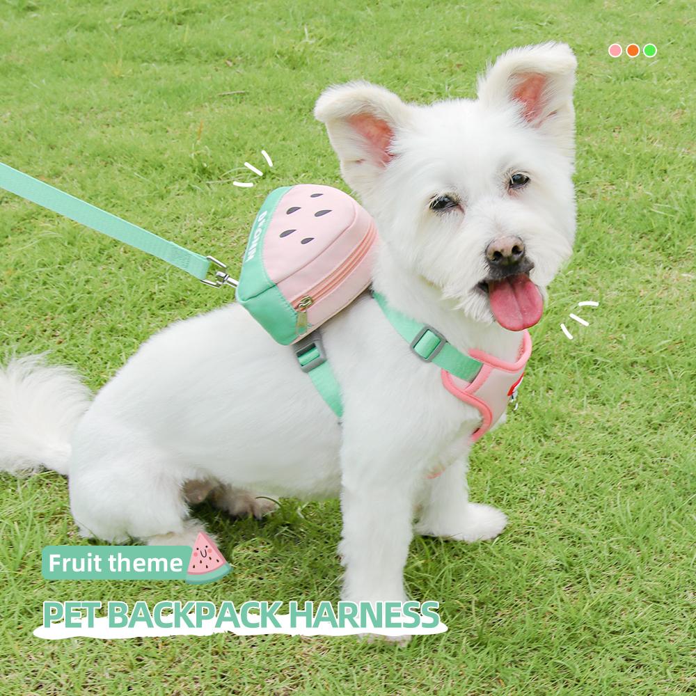 Cute Fruit Backpack Pet Chest Strap Set,anti Slip Soft Breathable Pet Chest Strap Traction Rope,dog Cat Pet Backpack Chest Strap