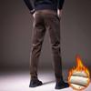 Зимние теплые вельветовые брюки мужские эластичные толстые эластичные брюки на талии из пуха брюки мужская одежда
