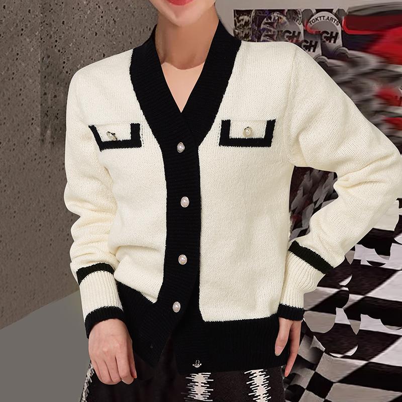VONDA Women Autumn Winter V-Neck Long Sleeve Patchwork Knittes Cardigans Swerters