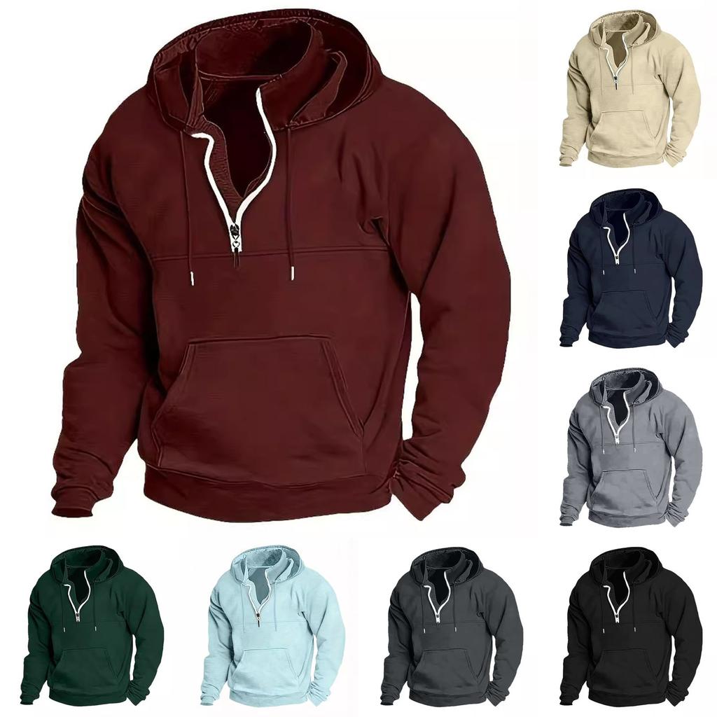 Fashion Hoodie Men's Stand Up Collar Zipper Hooded Sports And Casual Hoodie
