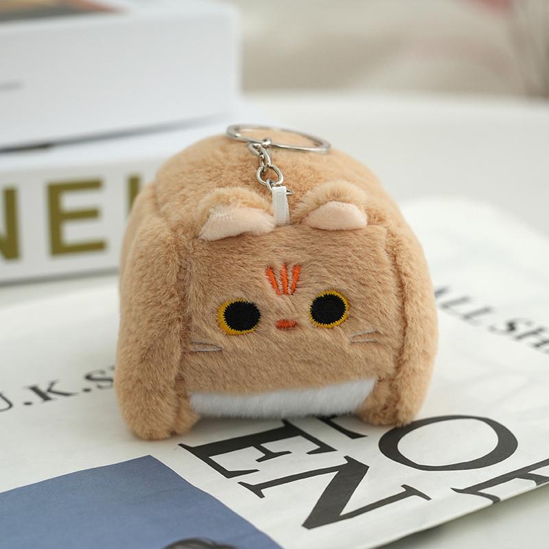 Adorable Fluffy Cat Keychain Plush Toy Soft Cartoon Square Kitty Bag Charm