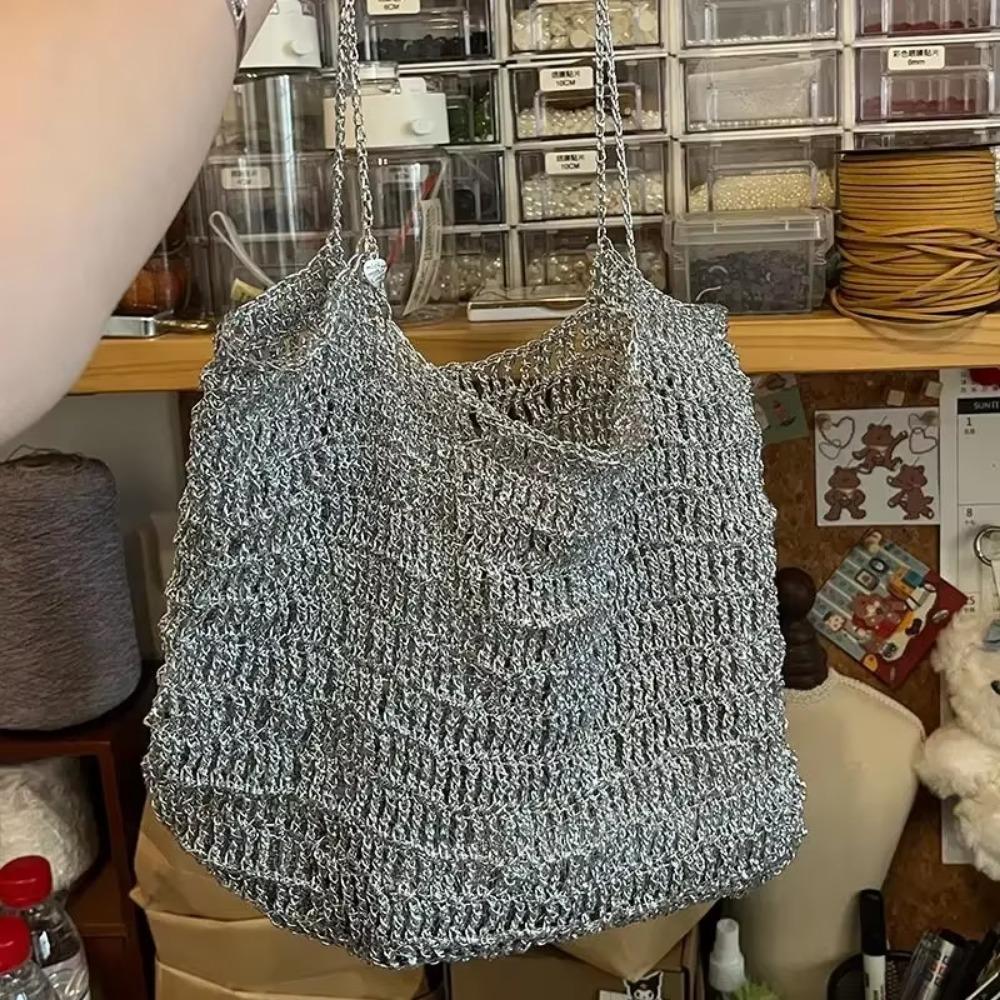 Новая серебряная пряжа ручной работы, популярная, того же стиля, плетеная, маленькая, серебряная сумка, плетеная, с сердечником, крючком, 200 г, 1 клубок пряжи