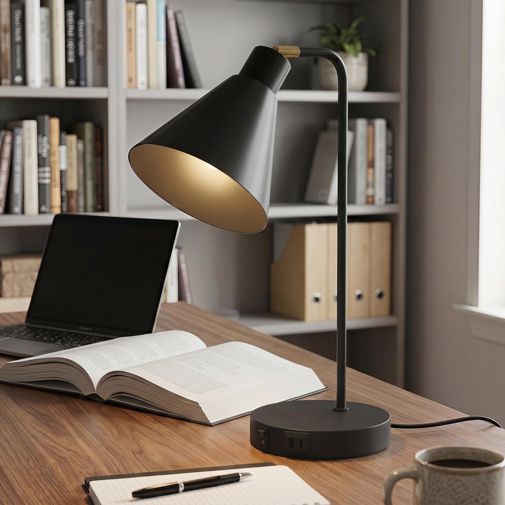 Set Of 2 Modern Table Lamps In Steel With USB Ports E27 Base Black