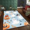 Cute Halloween Ghost Pumpkin Area Rug Light Blue Ghost Bat Leaf Print Non Slip Large Floor Mat Living Room Holiday Carpet