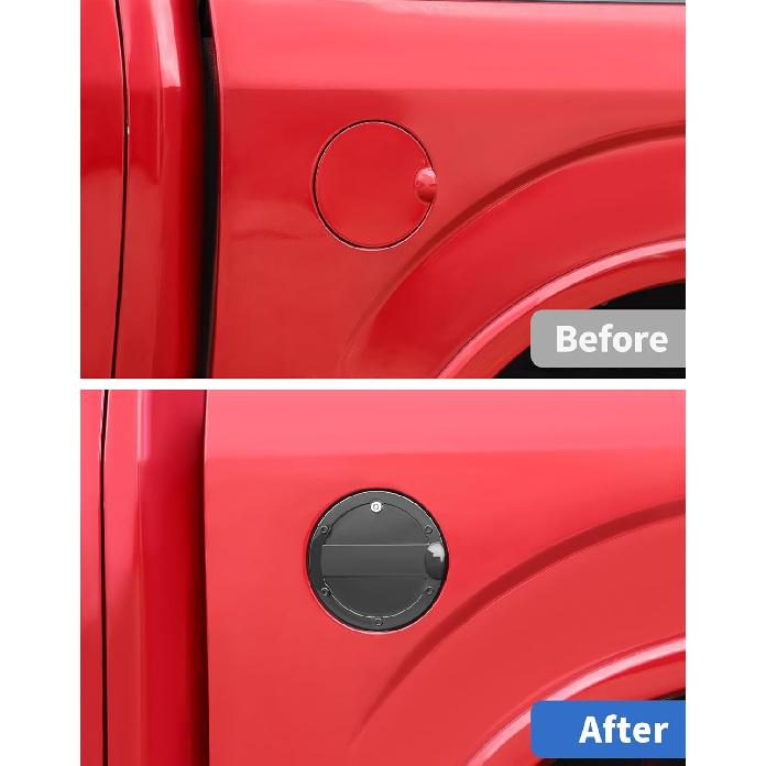 Fit For 2015- Ford F-150 Locking Fuel Gas Filler Tank Door Cap Cover With Keys, Gas Tank Cap Fuel Filler Door Cover Trim Exterior Accessories, Black