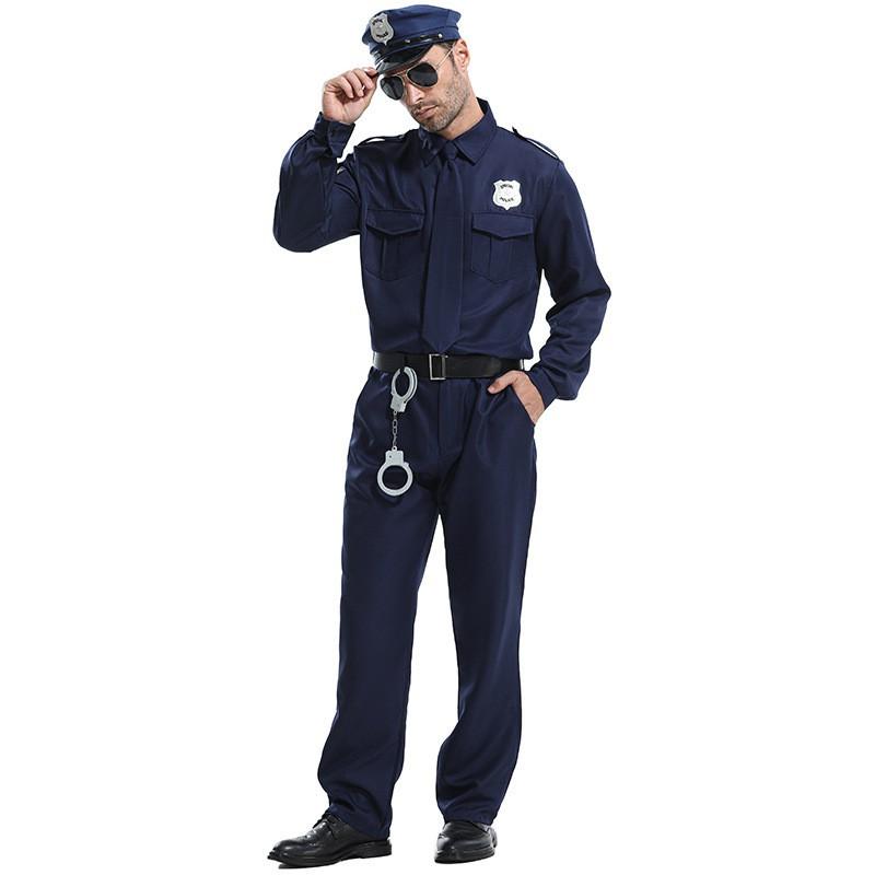 Mens Halloween Hero Roleplay Cop Costume Set Long Sleeve Jacket Pants Party