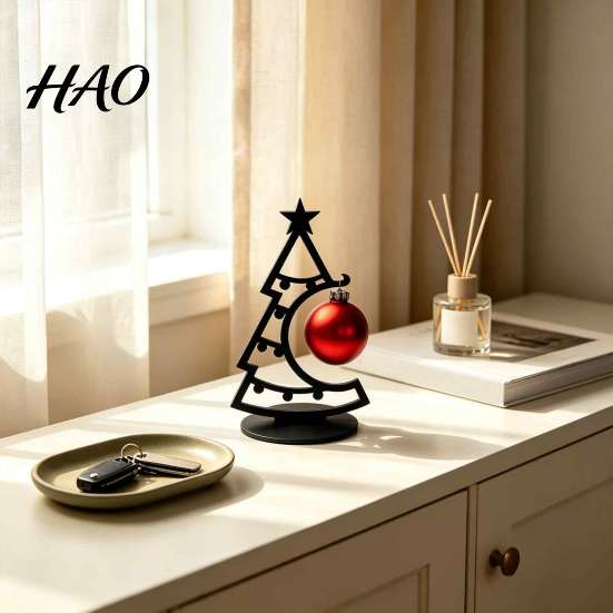Christmas Tree Ornaments 3D Printed Desktop Ornament, Decorative Hollow Figurine with Modern Home Holiday Accents Stable Base for Office Party Festive