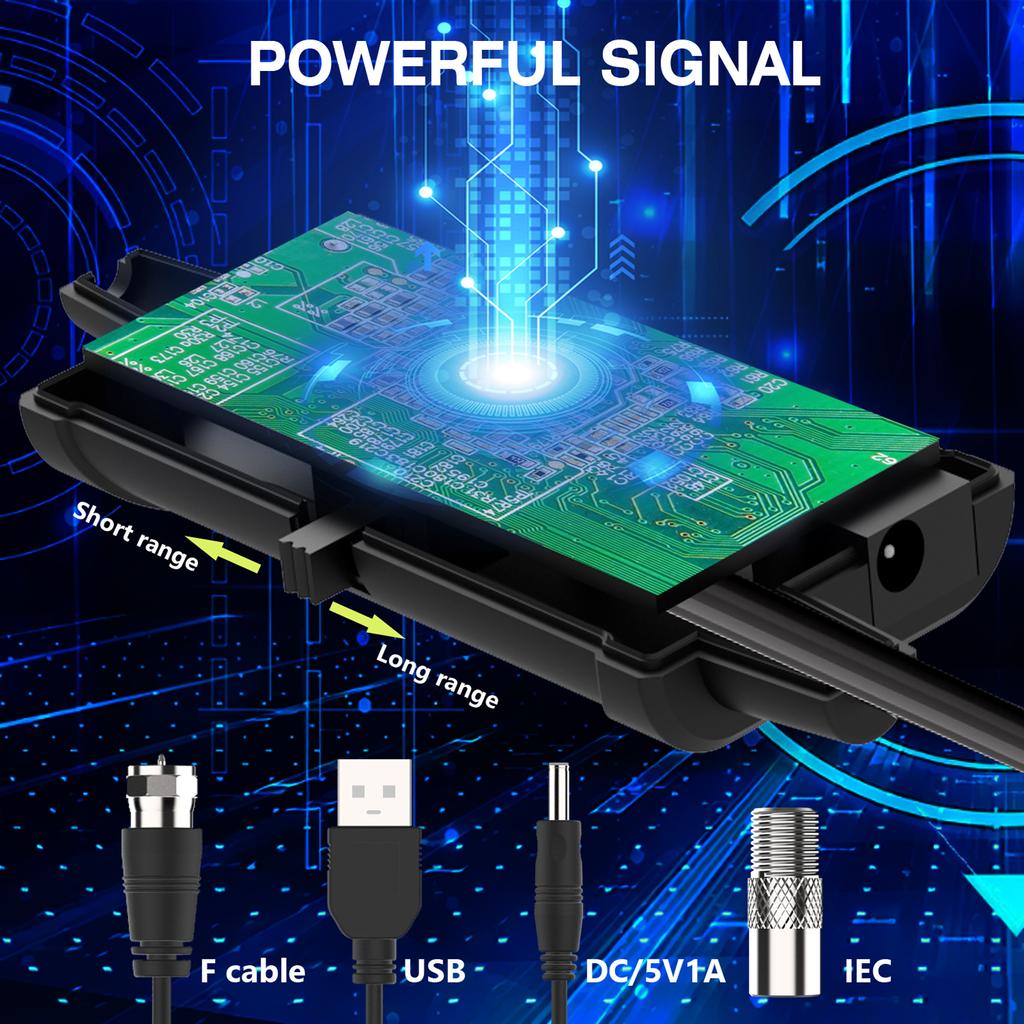 Внутренняя HDTV-антенна 25 дБ, цифровая телевизионная антенна, ОВЧ-УВЧ-антенна, дальность действия 150 миль с усилителем сигнала