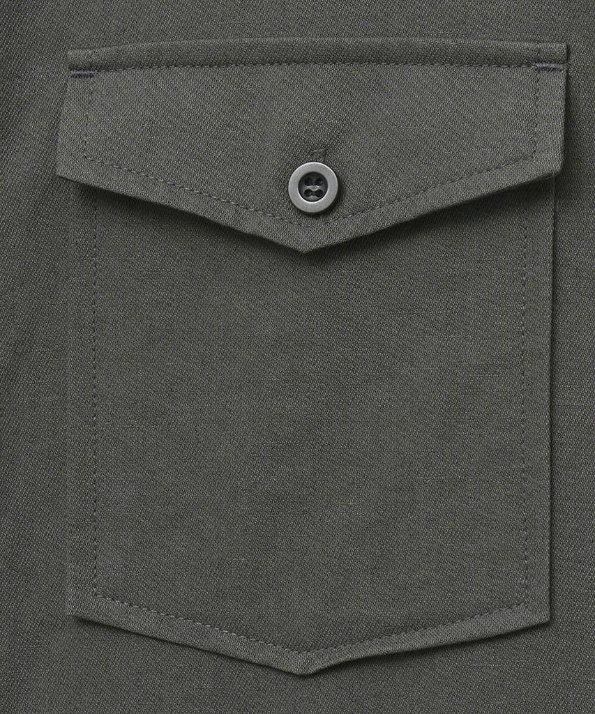 NOIRER Linen Cotton Loose Fit Work Shirt (Grayish Khaki)