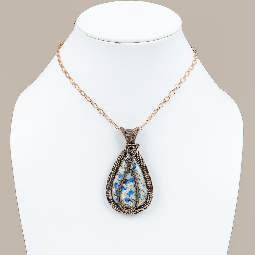 Подвеска из медной проволоки с натуральным синим азуритом K2 ручной работы 2,83 t8C11