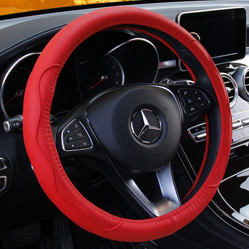 Car Steering Wheel Cover All Year Round Neutral Non-Slip Anti-Sweat Ultra-Thin Steering Wheel D-Type Handle Cover Breathable Leather for Men and Women