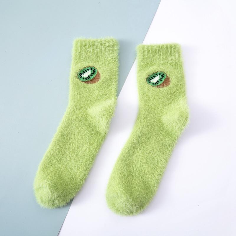 Cute Coral Velvet Socks For Women Winter Warm Floor Socks Cartoon Fruit Christmas Socks Avocado Peach Fleece Thermal Stockings