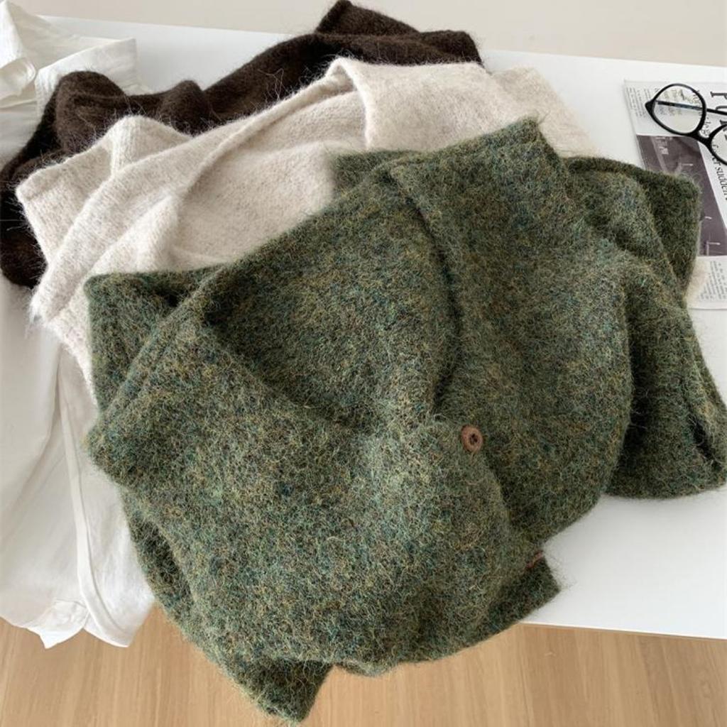 Литературный Винтажный Ленивый Стиль Вязаный Жилет на Двух Пуговицах Женский Весенне-Осенний Безрукавный Разрезной Свитер Жилет