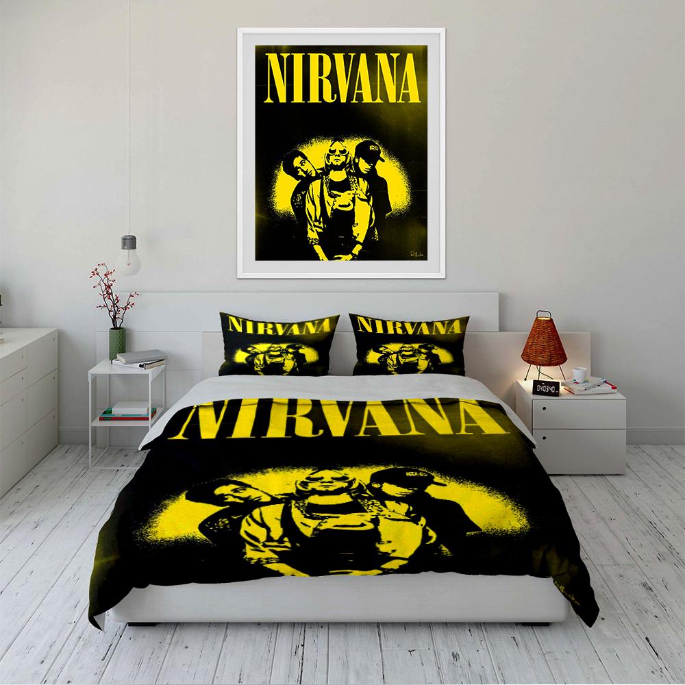 Nirvana Band Black & Yellow Bedding Set Bedding set (1 duvet cover, 2 pillowcases, duvet not included)