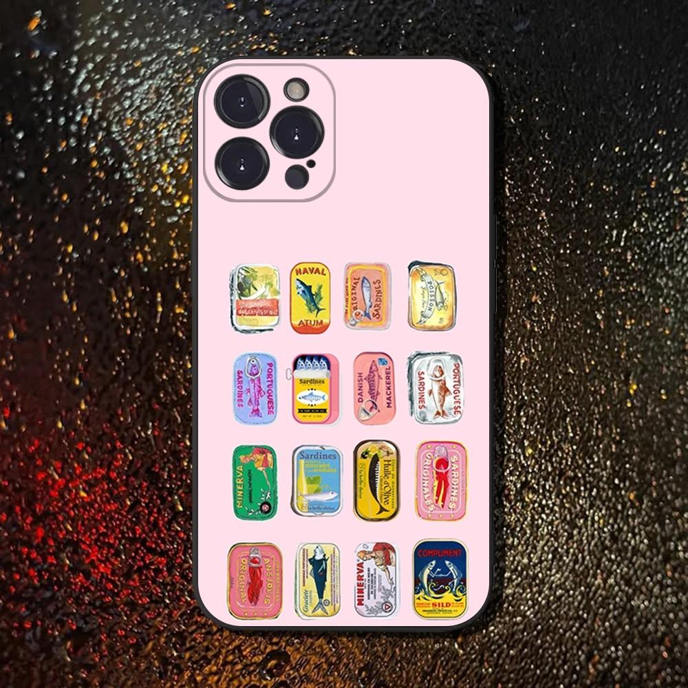 Чехол для телефона 'Забавные рыбы-сардины' для iPhone 16,15,14,13,12,11 Plus,Pro Max,XS,X,XR,SE,Mini,8,7, Мягкий силиконовый черный чехол