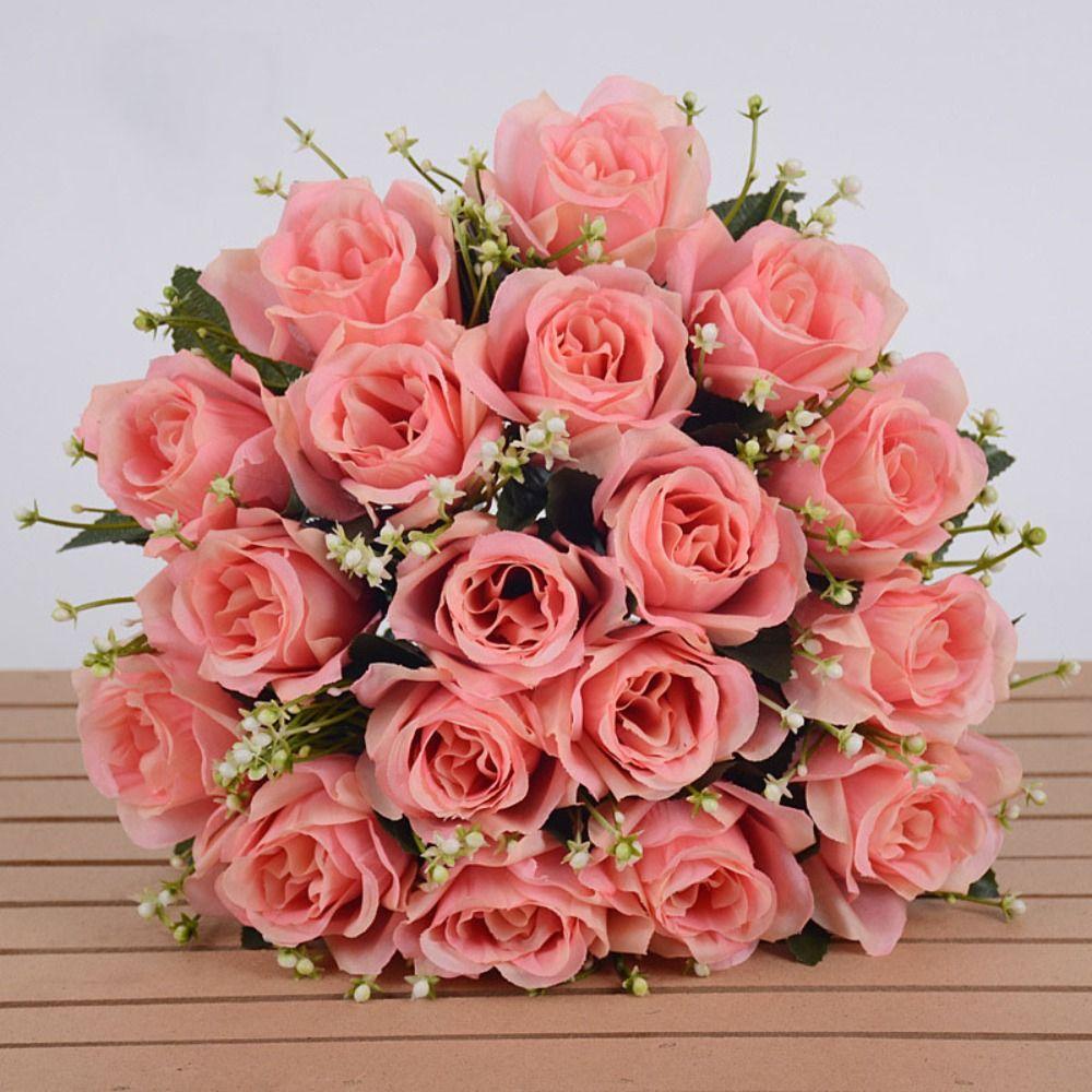 18 Head Real Happy Flower Natural Simulated Rose High Quality Dry Rose Flowers Home Decorative