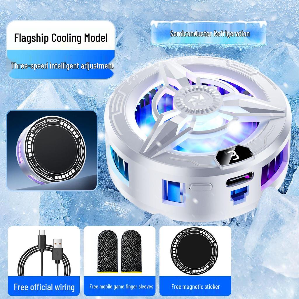 Магнитный кулер для мобильного телефона с бесшумным двухъядерным полупроводником для киберспорта и игрового стриминга. Включает конструкцию без льда и VGA-кабель.
