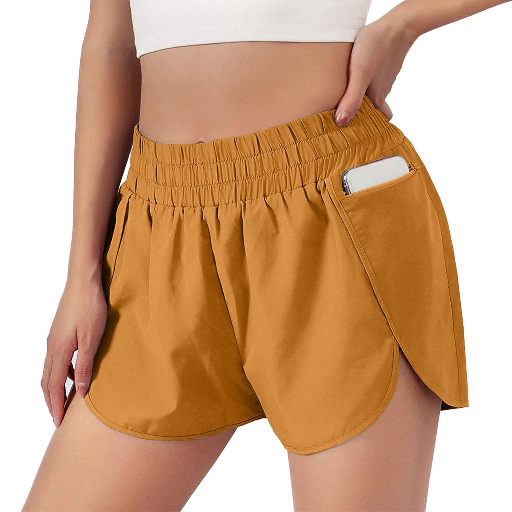 Women's Athletic Shorts Female Running Shorts Pocket Sporty Short Gym Elastic Workout Shorts