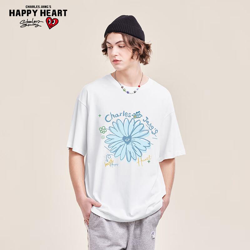 Chaersitaoxin Short-Sleeve T-Shirt with Daisy Print, Unisex Summer Cotton Half-Sleeve for Couples, Pure White, Size M