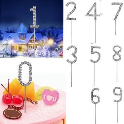 Серебряная фигурка-цифра Cake Pick, прозрачные стразы, бриллианты, драгоценный камень 0 1 2 3 4 5 6 7 8 9