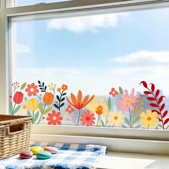 Watercolor Flower Pattern Window Sticker, Transparent Electrostatic Adhesion Glass Decal, Waterproof Scratch-Resistant Decorative Film