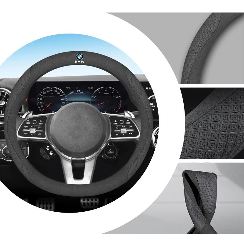 Car Suede Leather Steering Wheel Cover Anti Slip For BMW X1 X3 X5 X6 1 2 3 5 7 Series F15 F16 F20 F22 F30 F32 G30 Sticker WC5