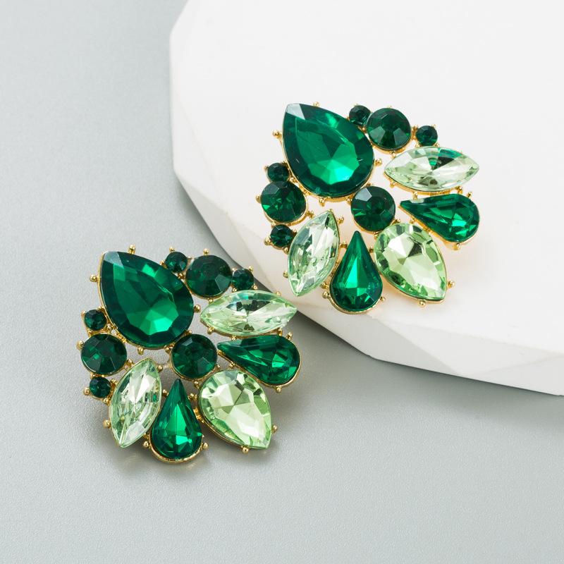 Женские серьги-гвоздики Креативные геометрические серьги из гальванического сплава с кристаллами из цветного стекла