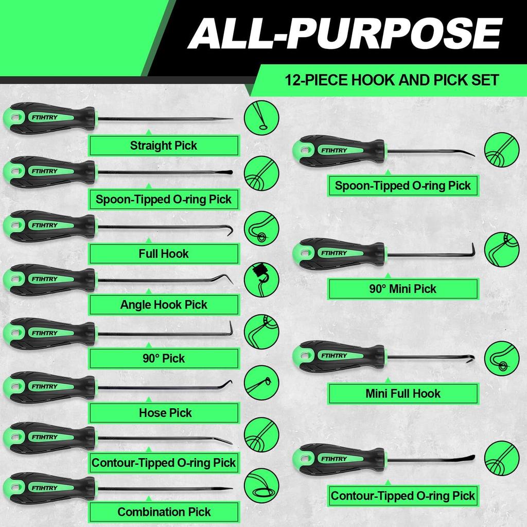 12-Piece Pick And Hook Tools Set, Pick Tool Set Car Auto Oil Seal/O-Ring Seal Gasket Pick Hooks Puller Remove, Long And Mini Pick Tool Set