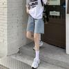 Ripped Denim Shorts Women's Summer Five-point Pants Loose Straight High Waist Thin Wide-leg Pants Female