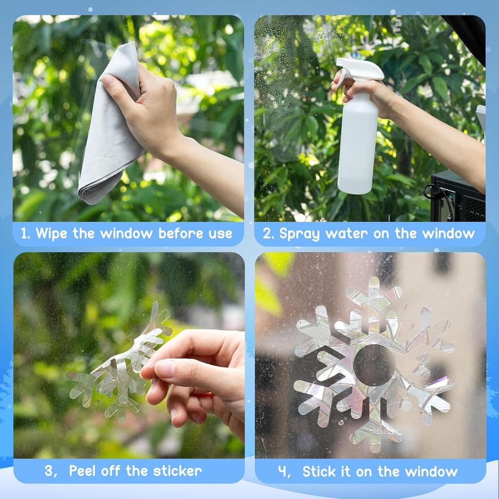 WATINC Winter Snowflakes Rainbow Window Clings - 47Pc Snowmen Tree Anti-Collision Holiday Window Decals to Save Birds, Reble Non-Adhesive Stickers