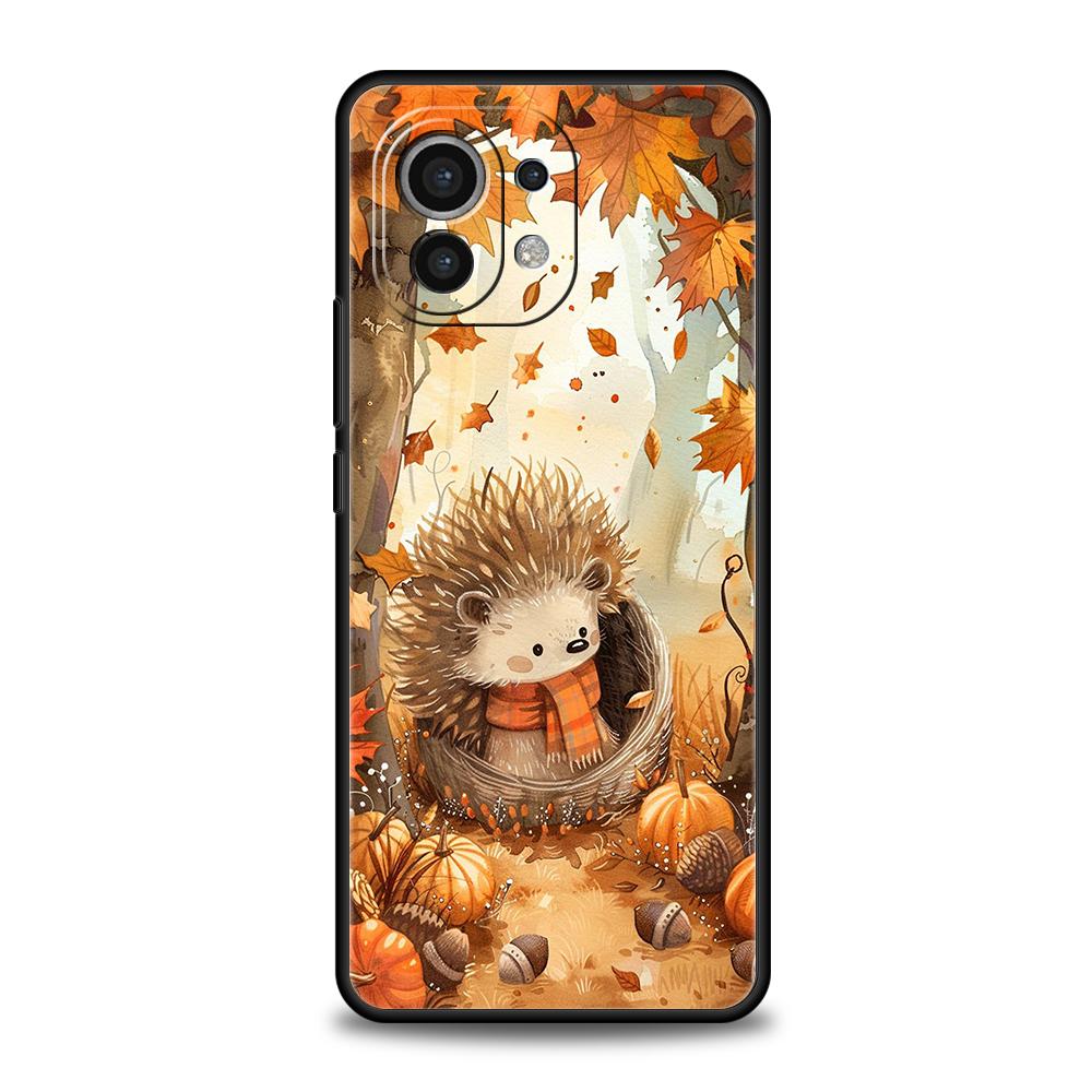 Phone Case Cover for Xiaomi Poco F7 F6 F5 F4 F3 X7 X6 X5 X4 X3 NFC M4 C51 C55 GT Pro Soft TPU Fundas Autumn Cute Hedgehog Design