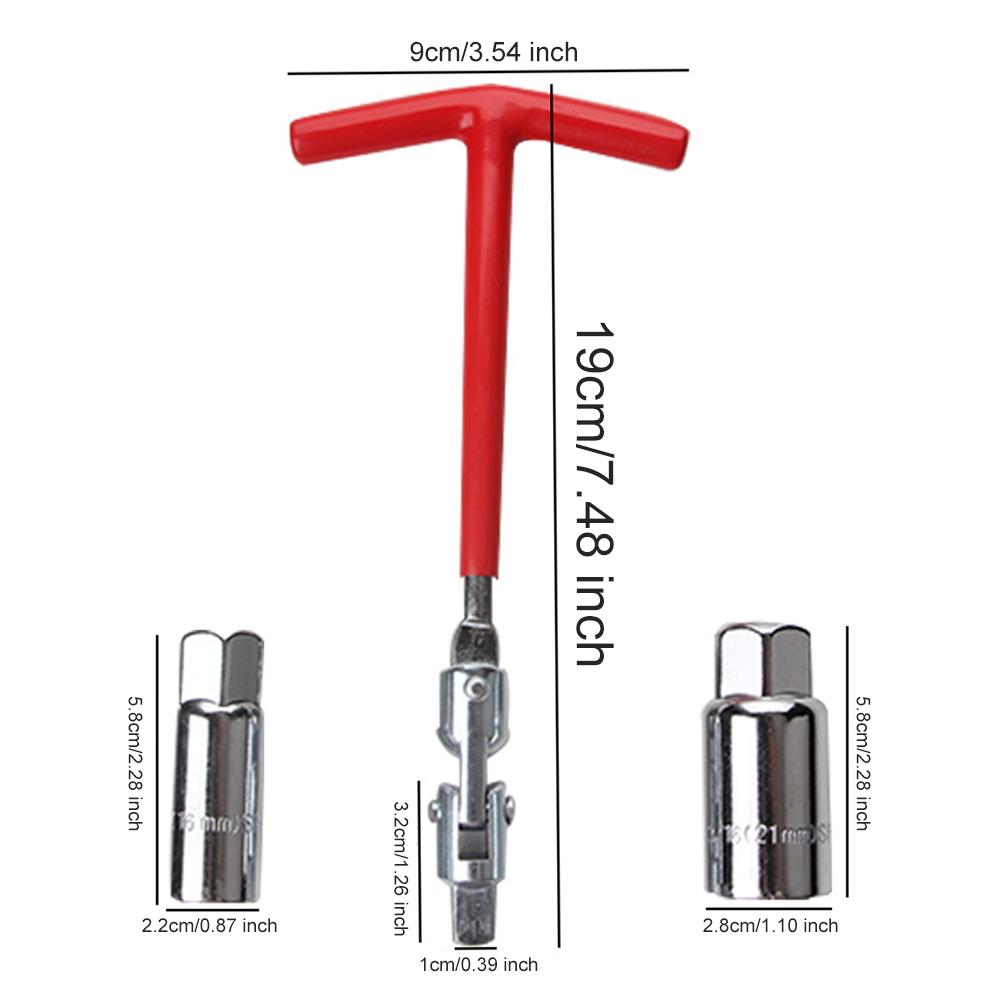 T-Bar Spark Plug Spanner Wrench Set 16mm/21mm Sockets Spark Plug Removal Wrench Swivel Joint Tool Flexible Spanner
