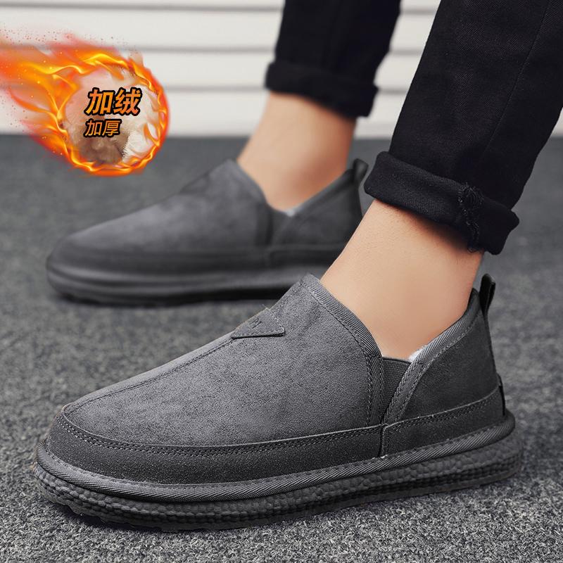 Зимние мужские замшевые повседневные туфли Теплые меховые плюшевые хлопковые туфли для мужчин Мокасины без застежек Удобные мягкие нескользящие мужские зимние ботинки