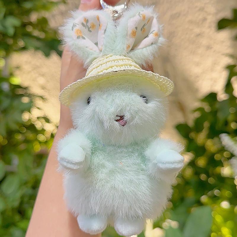 Jinnew Floral Pattern Plush Keychain With Bunny And Hat For Cute Gift Decor