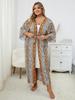 Brown Women's Plus Size Cardigan Kimono Tunic Bathing Suit Cover Up Snake Print Lightweight Vacation Boho Homewear Beach Wear Q1414